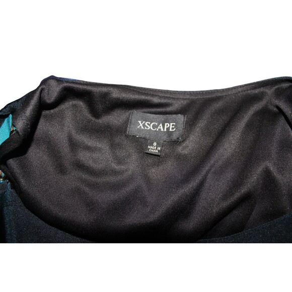 Xscape Cold Shoulder Cocktail Dress Goldtone Shoulder Straps Black Cyan Sz 8 EUC - Picture 6 of 6